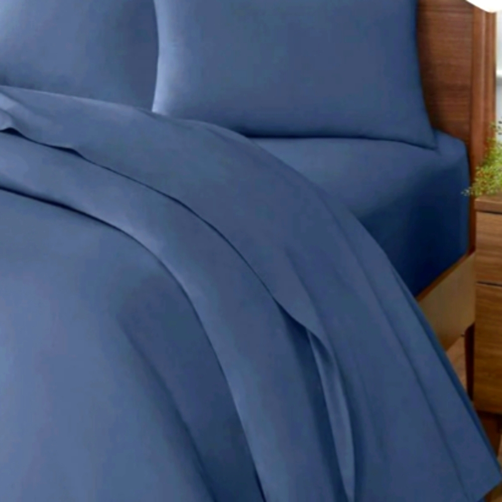 Cali King Sheets Paragon Luxe Dark Blue Flat Sheet Fitted Sheet Pillow Sham